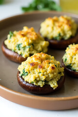 Delicious stuffed mushrooms kitchen food photography cozy atmosphere elevated view culinary art