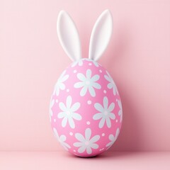 Colorful Pink Easter Egg with Bunny Ears and Floral Design