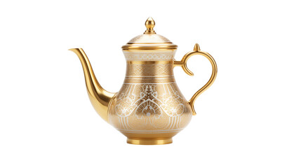 Elegant golden teapot with intricate design on black background
