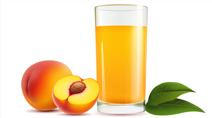 Fototapeta premium A digitally rendered image showcases a tall glass of vibrant orange peach juice. The juice exhibits a smooth, homogenous texture with subtle highlights indicating translucency. Beside the glass