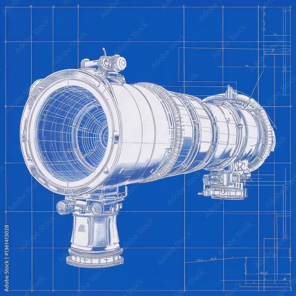 Poster a detailed blueprint of a large tubular structure, showcasing its intricate design and engineering s