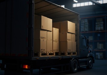 Warehouse Truck Loading Night Soft Light. AI Generated