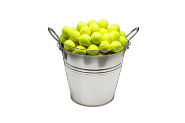 Tennis balls in a metal bucket a sports equipment image,