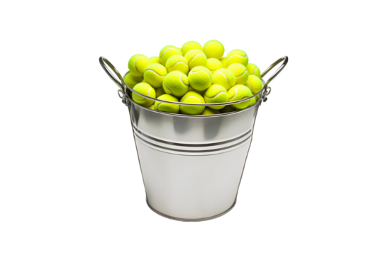 Tennis balls in a metal bucket a sports equipment image,