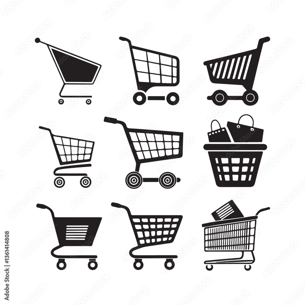 Poster shopping cart line icon set isolated on transparent background. for your websites and apps