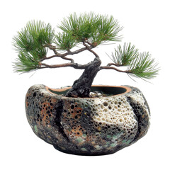 A beautiful bonsai tree showcasing its intricate branches and leaves in a stunning display of nature's artwork white isolate background
