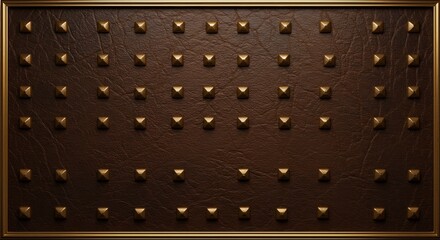 Dark brown leather texture background gold studs. AI Generated