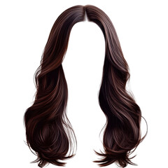 Stunning long brown hair draped elegantly over shoulders captured in natural light with a soft and dreamy quality white isolate background