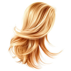 Naklejka premium A close-up of a woman's blondes head showcasing beautiful hair with soft waves and a natural shine in bright lighting white isolate background