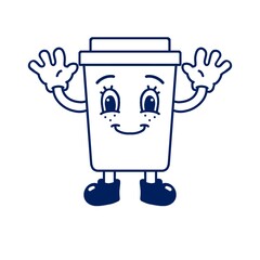 Cute Cartoon Coffee Cup Character Waving Happily