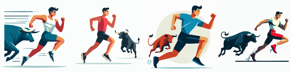 vector collection of a young male bull runner athlete