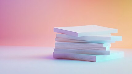 Stack of blank white papers on a soft gradient background