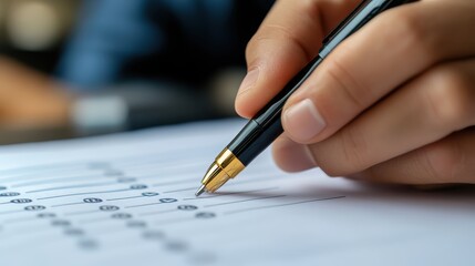 A customer service representative using a customer satisfaction survey to measure customer satisfaction.