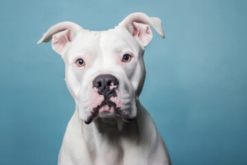 Portrait of a Large White Dog on Blue Background
