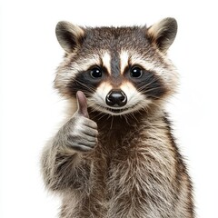 Fototapeta premium A Raccoon Giving a Thumbs Up Isolated on White Background