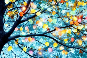 Enchanted Autumn Tree with Glowing Leaves