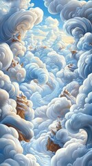 Fototapeta premium Cloud City - Fantasy Landscape.