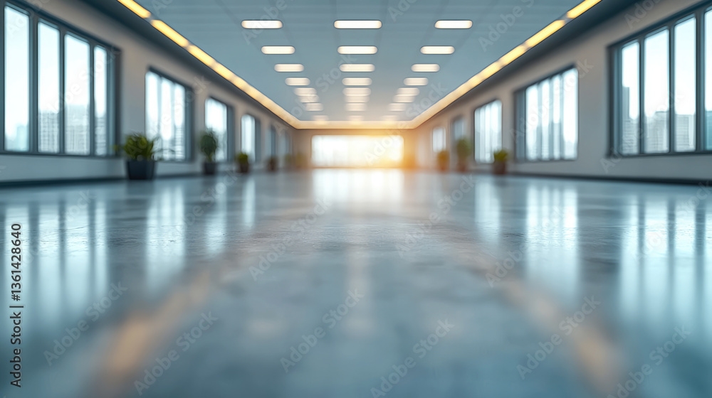 Poster spacious, modern interior with large windows allowing natural light to flood in, creating warm and i