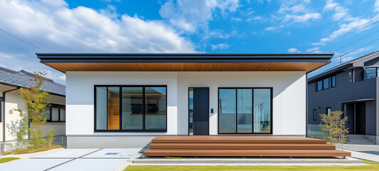 シンプルな日本の平屋住宅、戸建て住宅	
