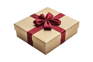 Fototapeta premium Golden gift box with red ribbon isolated on transparent background.