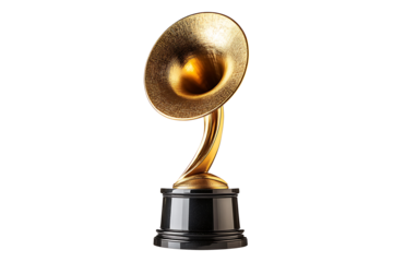 Golden Grammy Award Trophy isolated on transparent background.