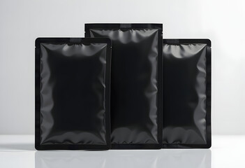 Obraz premium Blank Black Glossy Packaging Mockup Cosmetic Pouch Design