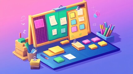 Colorful sticky notes on wall display creative ideas. brainstorming session. Teamwork, collaboration generate new concepts. Sticky notes represent project planning, organization for