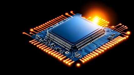 Modern technology circuit board texture background design. Quantum computer technologies, concepts, large data processing. Futuristic blue circuit board background. Minimal vector motherboard