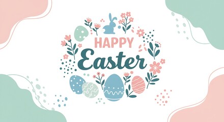 Obraz premium Happy Easter Floral Design with Eggs and Bunny