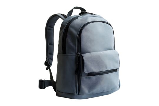 Gray backpack isolated on transparent background.