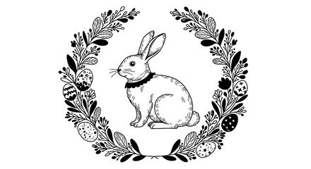 Obraz premium Elegant Easter Bunny Wreath Design with Floral Accents