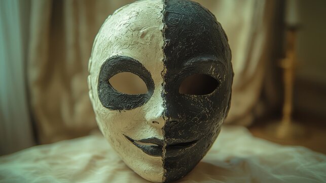 Simple yet elegant mask displayed against a neutral background highlighting artistic craftsmanship