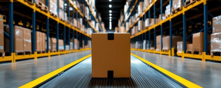 Box Conveyor Belt in a Warehouse Storage Facility Delivery System Efficient Logistics Solutions