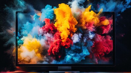 Naklejka premium Vibrant Color Explosion on Monitor Display
