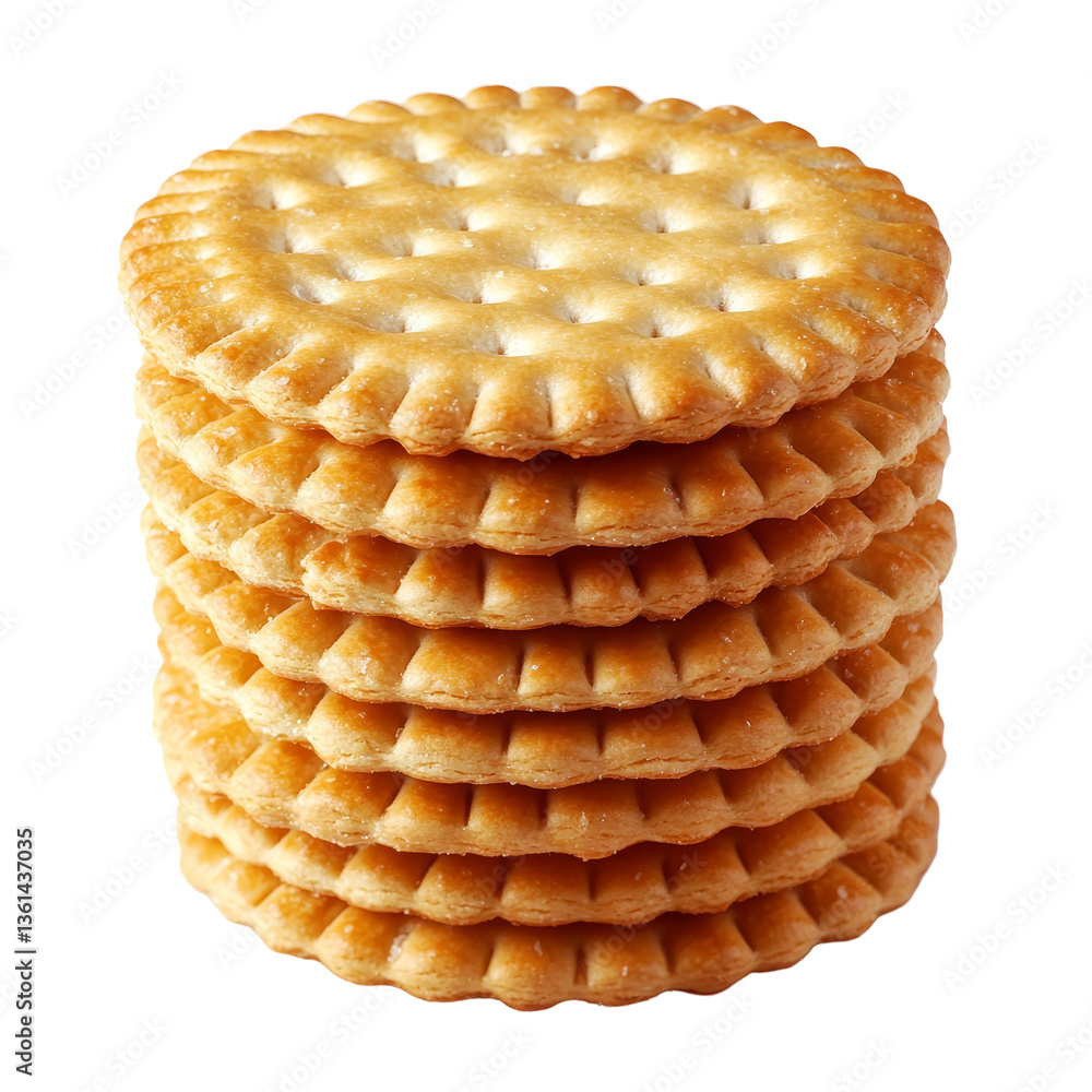 Poster stack of round crackers isolated on a clean transparent background showcasing their texture and cris