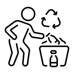 A volunteer doing waste recycle, line style icon 