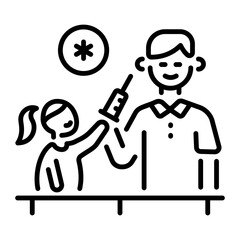 A character doing child vaccination, line style icon 