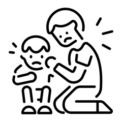 A volunteer comforting child icon in line style 