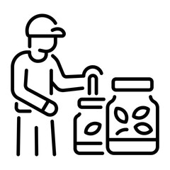 A line style icon of a food volunteer character 
