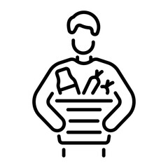 A character doing food charity work, line style icon 