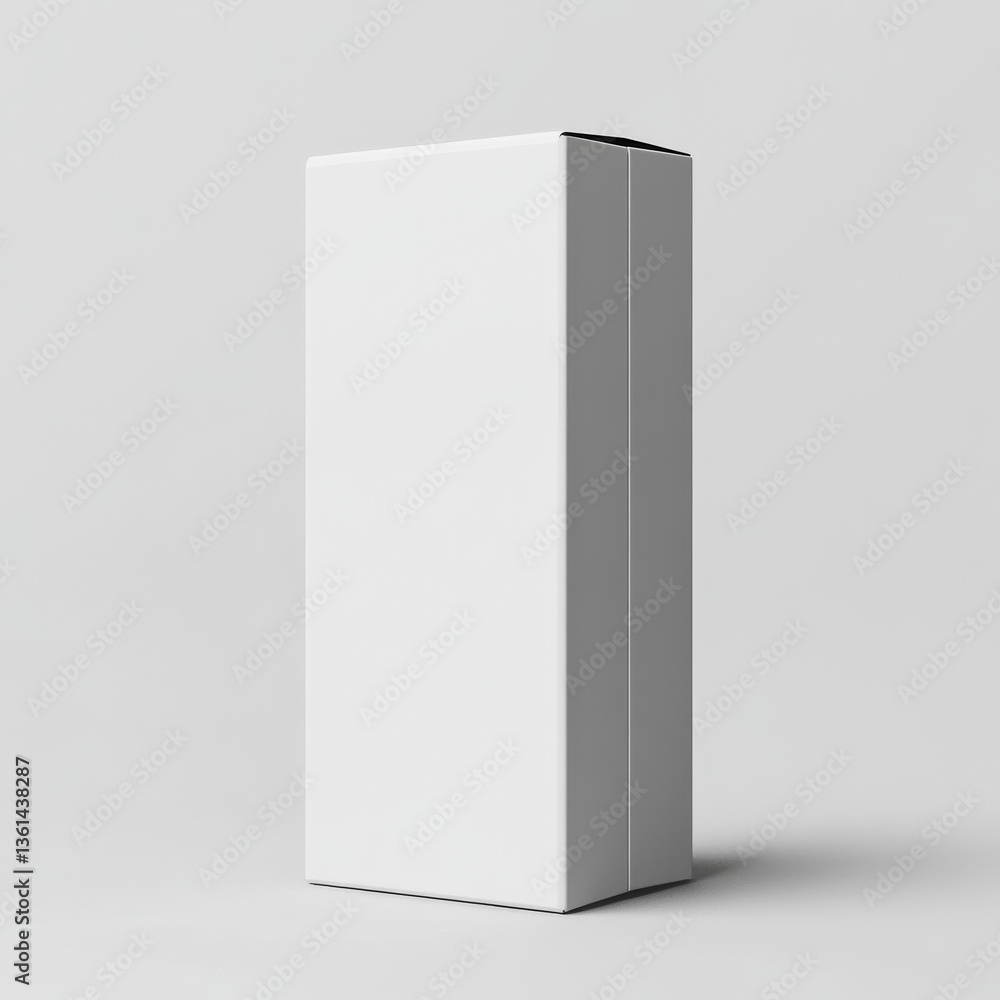 Poster clean minimalist product packaging: white rectangular box on plain background