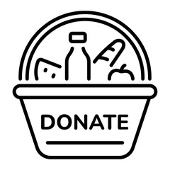 Food donation basket icon in a linear style 