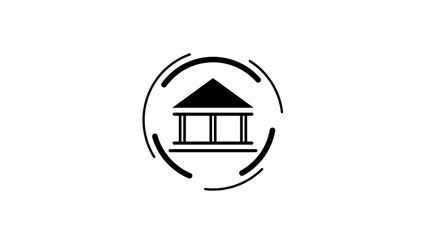 Bank icon black color 4k illustration. Abstract financial federal bank building icon, government investment bank icon footage. Digital smart bank on White background.