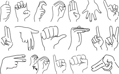 Hand Gesture Line Art Collection – Minimalist Vector Illustration of Expressive Hand Signs, Symbols, and Communication Poses for Design and Branding

