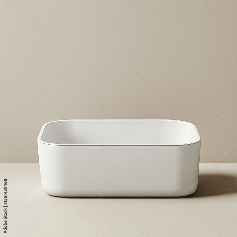 Poster minimalist still life: clean white rectangular container on neutral background, simplicity captured