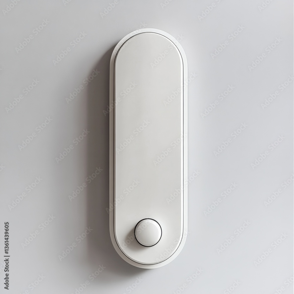 Fototapete minimalist white control panel with round button and rounded rectangular design on neutral gray wall