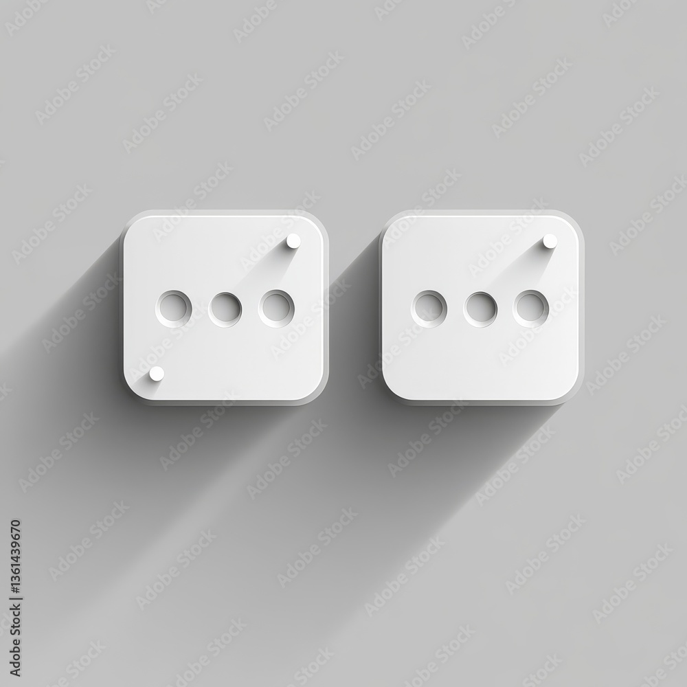 Poster minimalist white 'more' icon buttons with subtle shadows on a neutral gray background