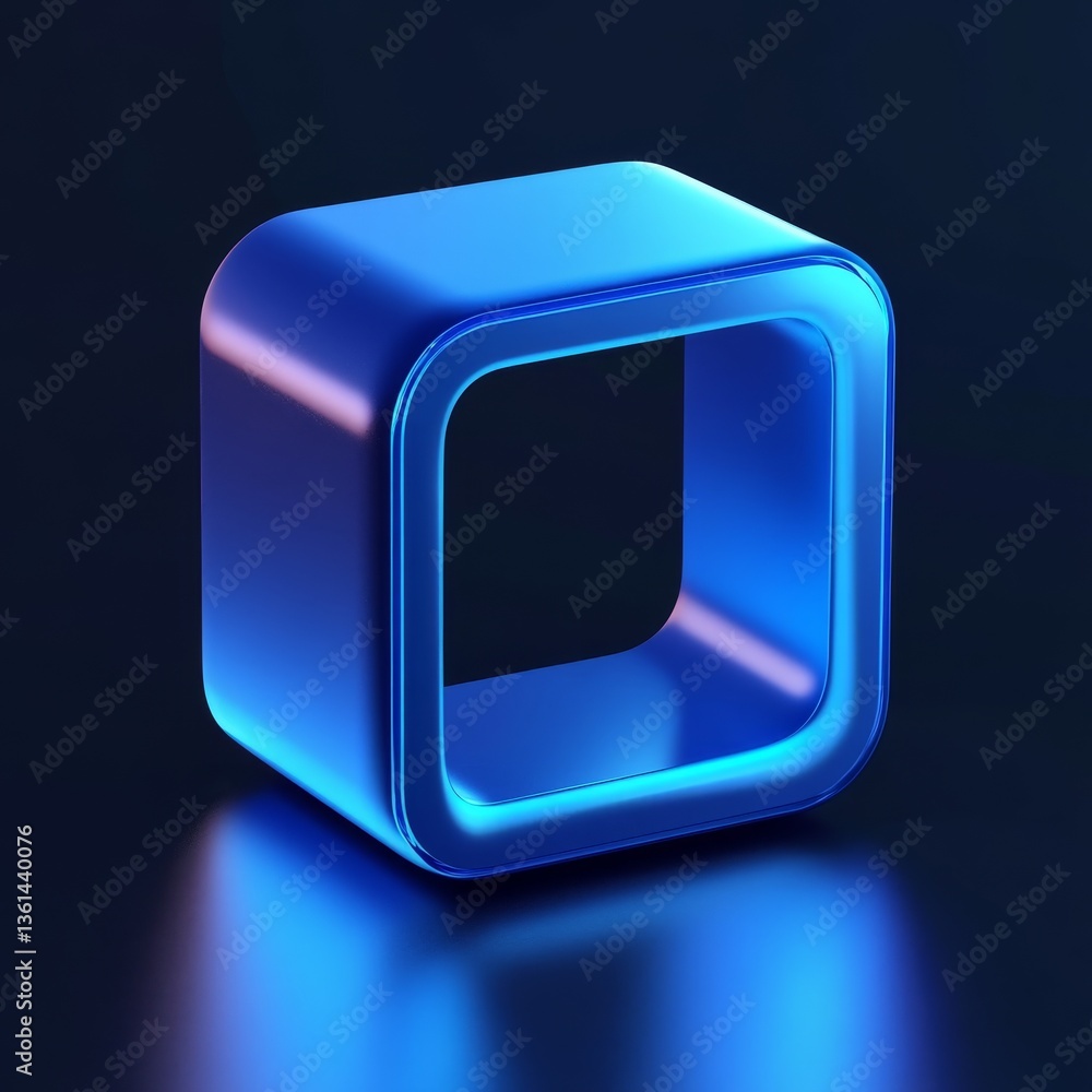 Aufkleber Modern Blue Cube: Abstract 3D Shape with Rounded Edges and Reflective Surface on Dark Background