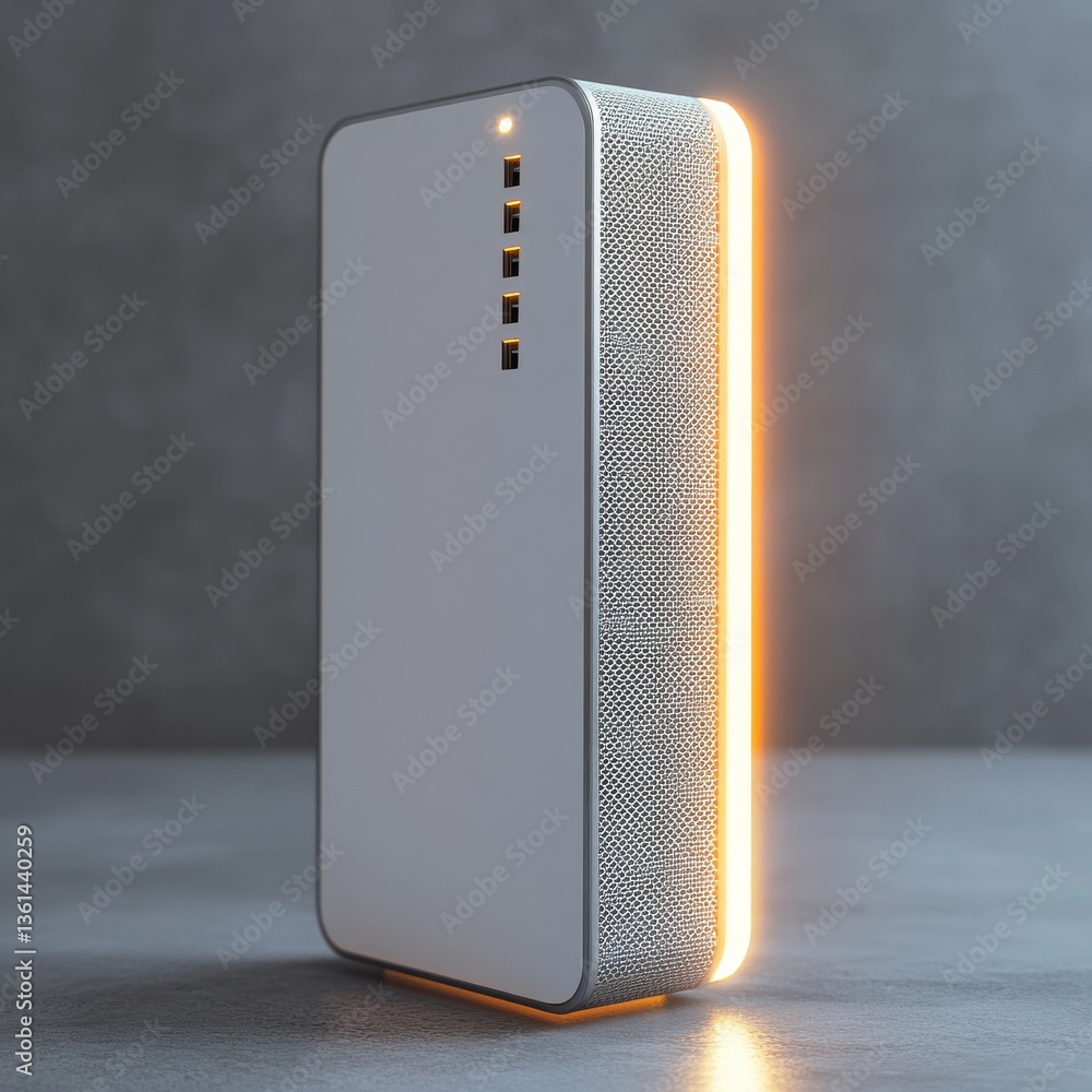 Poster modern white router with orange ambient lighting - sleek design for home networking and wireless con