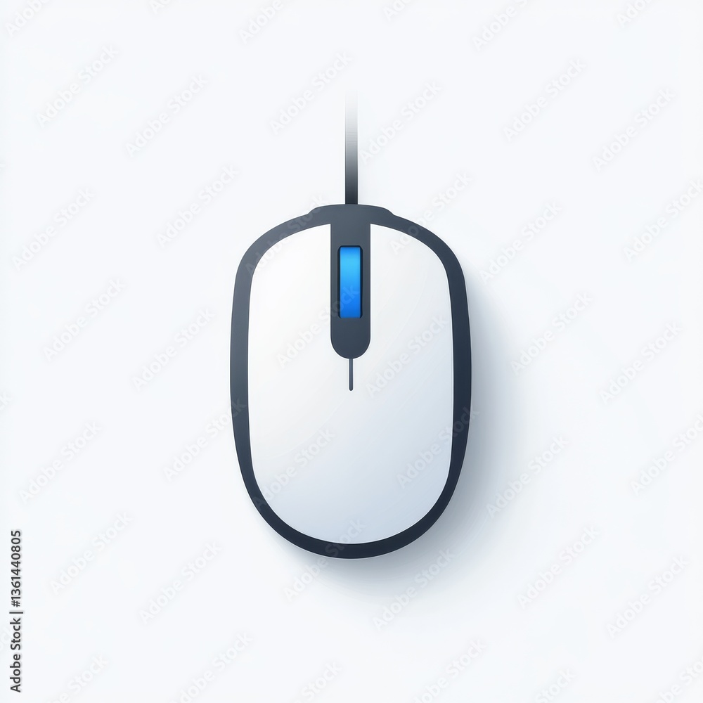 Aufkleber Sleek White Computer Mouse with Blue Scroll Wheel on a Clean, Minimalist Background for Tech and Design Projects
